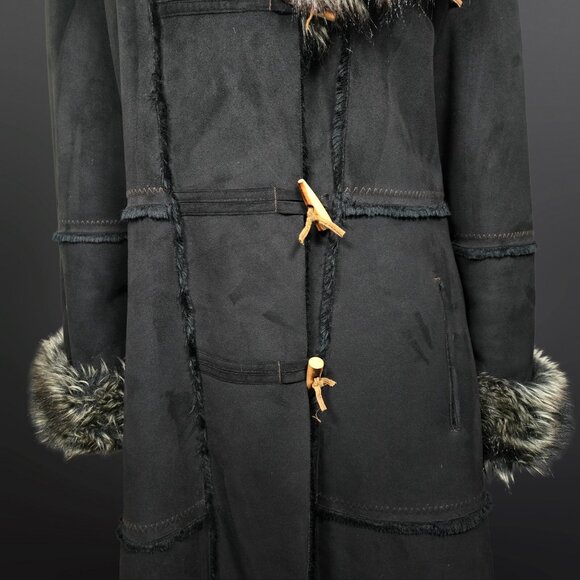 Y2K Penny Lane Coat Size L Jones New York Black Faux Suede Faux Fur Trim Boho - Picture 3 of 11